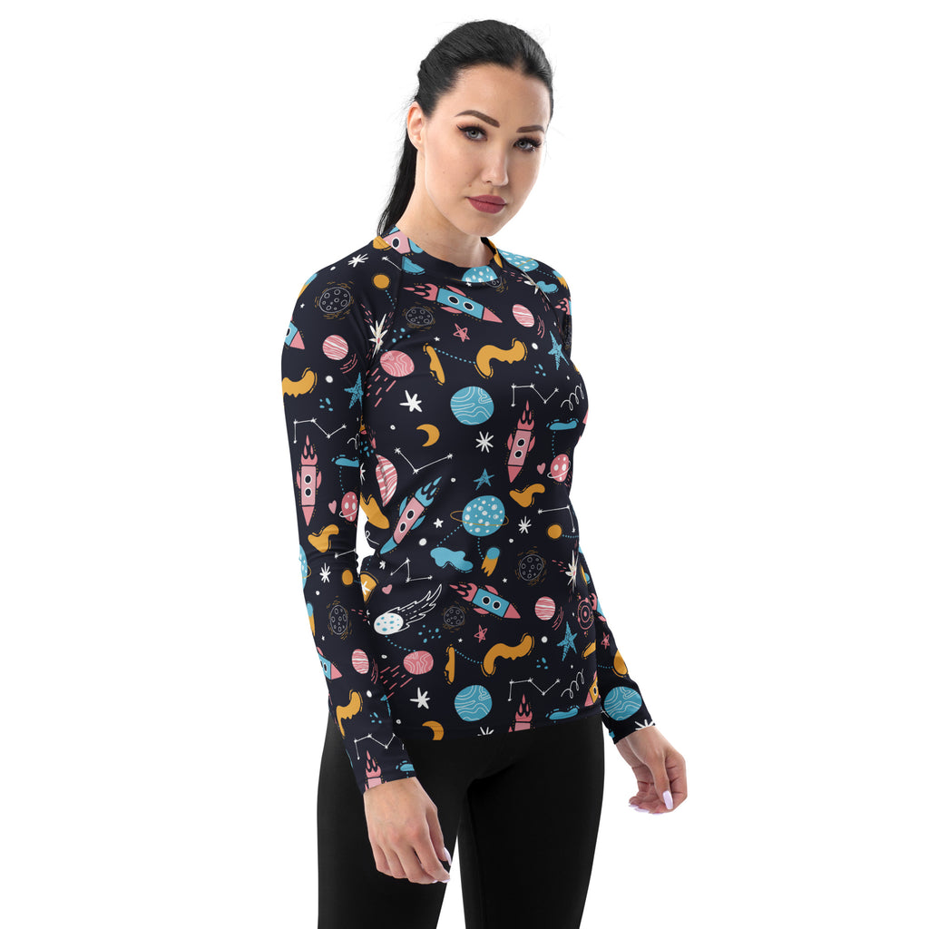Women's Outer Space Long Sleeve Rash Guard Swim Shirt – Buttery Soft, Sun Safe UPF 50+ Protection, Quick Dry & 4-Way Stretch Comfort
