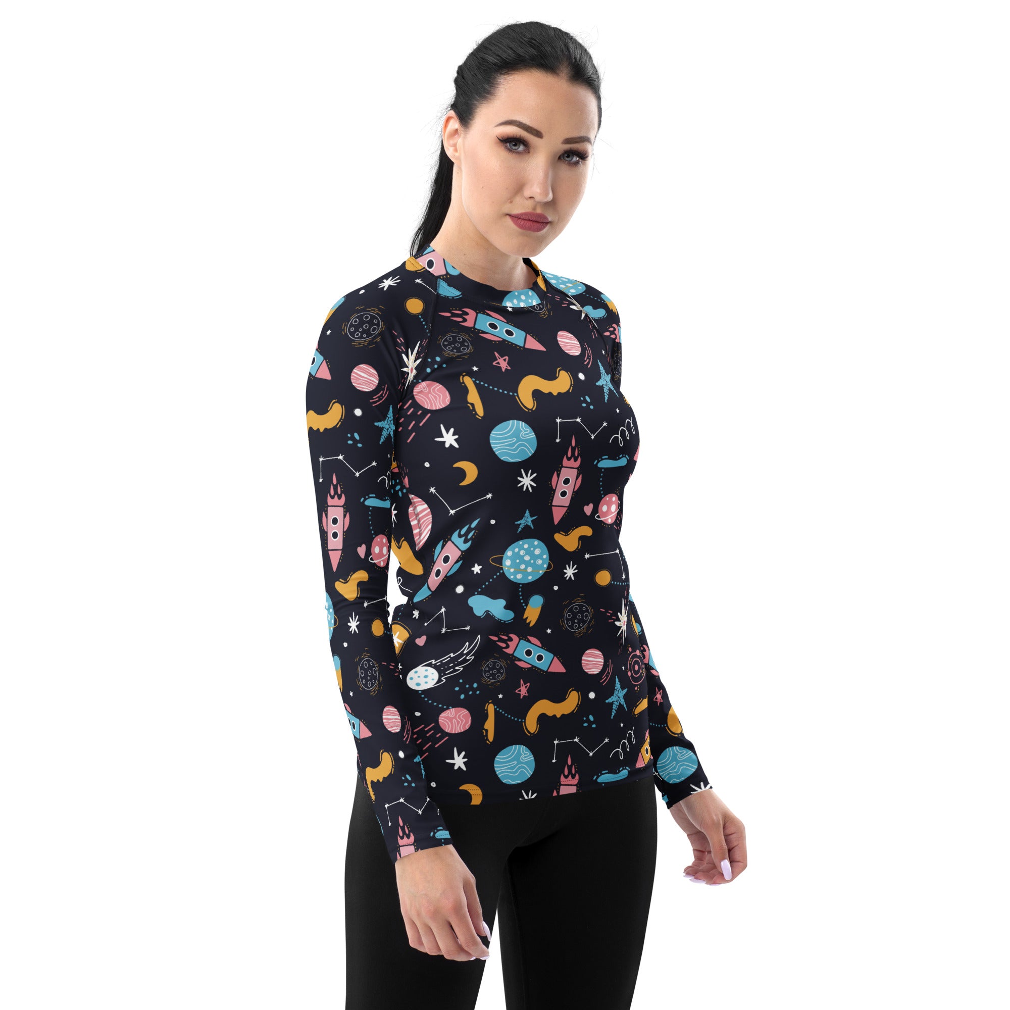 Women's Outer Space Long Sleeve Rash Guard Swim Shirt – Buttery Soft, Sun Safe UPF 50+ Protection, Quick Dry & 4-Way Stretch Comfort