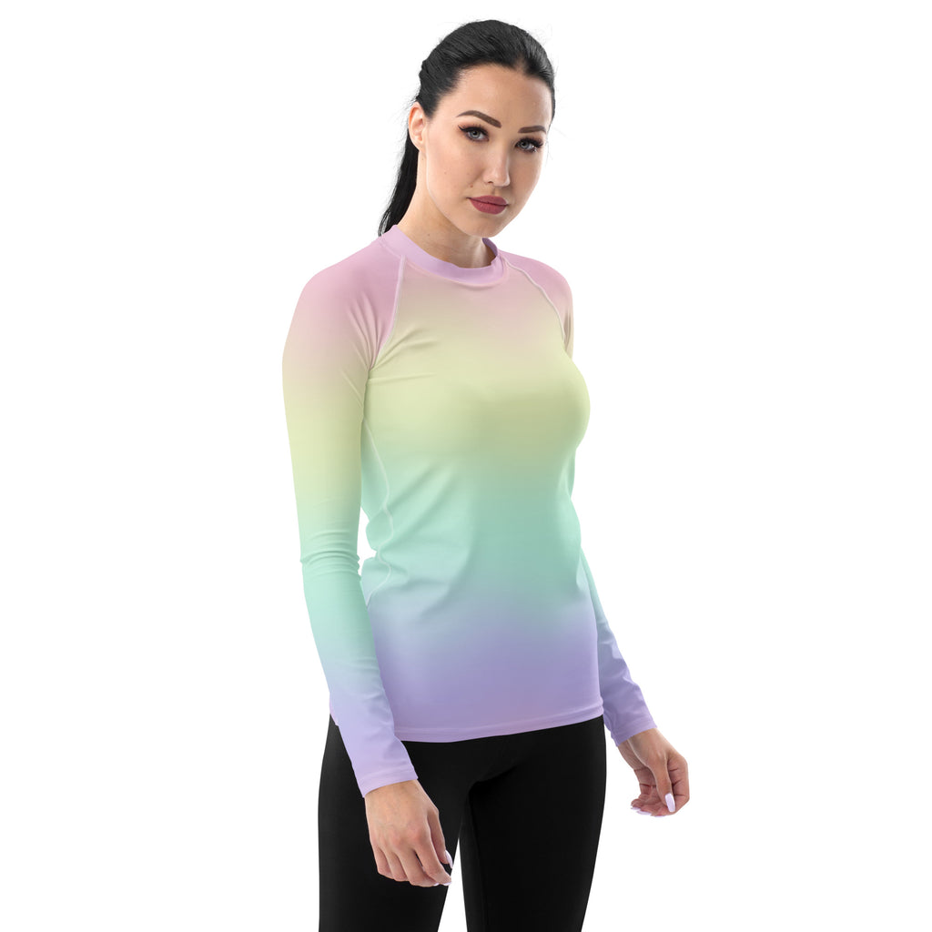 Women's Pastel Rainbow Long Sleeve Rash Guard Swim Shirt – Buttery Soft, Sun Safe UPF 50+ Protection, Quick Dry & 4-Way Stretch Comfort