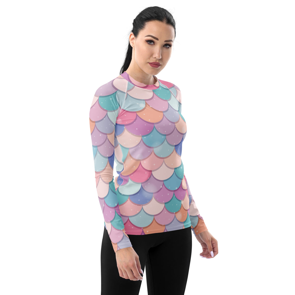 Women's Rainbow Mermaid Long Sleeve Rash Guard Swim Shirt – Buttery Soft, Sun Safe UPF 50+ Protection, Quick Dry & 4-Way Stretch Comfort