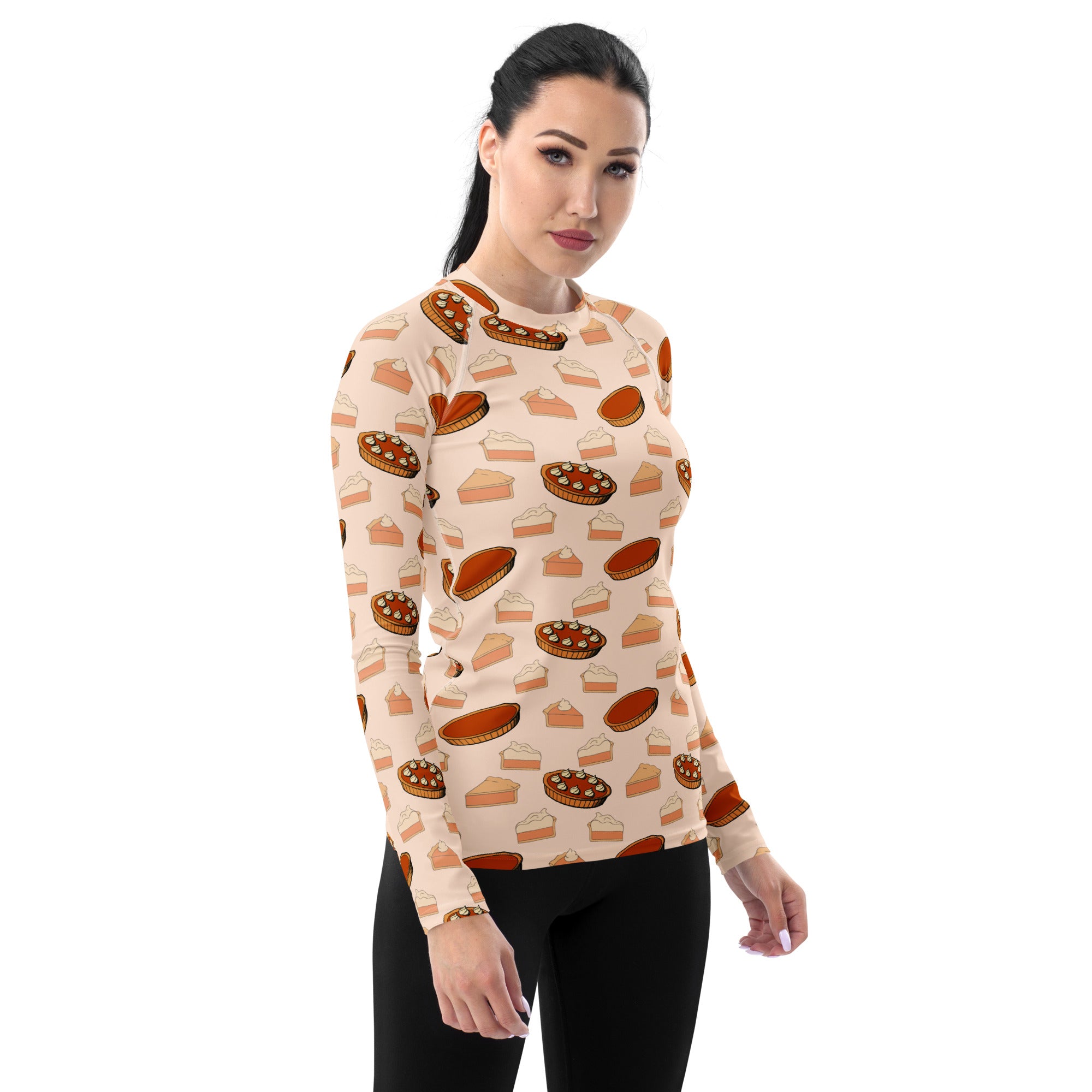 Women's Thanksgiving Pie Long Sleeve Rash Guard Swim Shirt – Buttery Soft, Sun Safe UPF 50+ Protection, Quick Dry & 4-Way Stretch Comfort