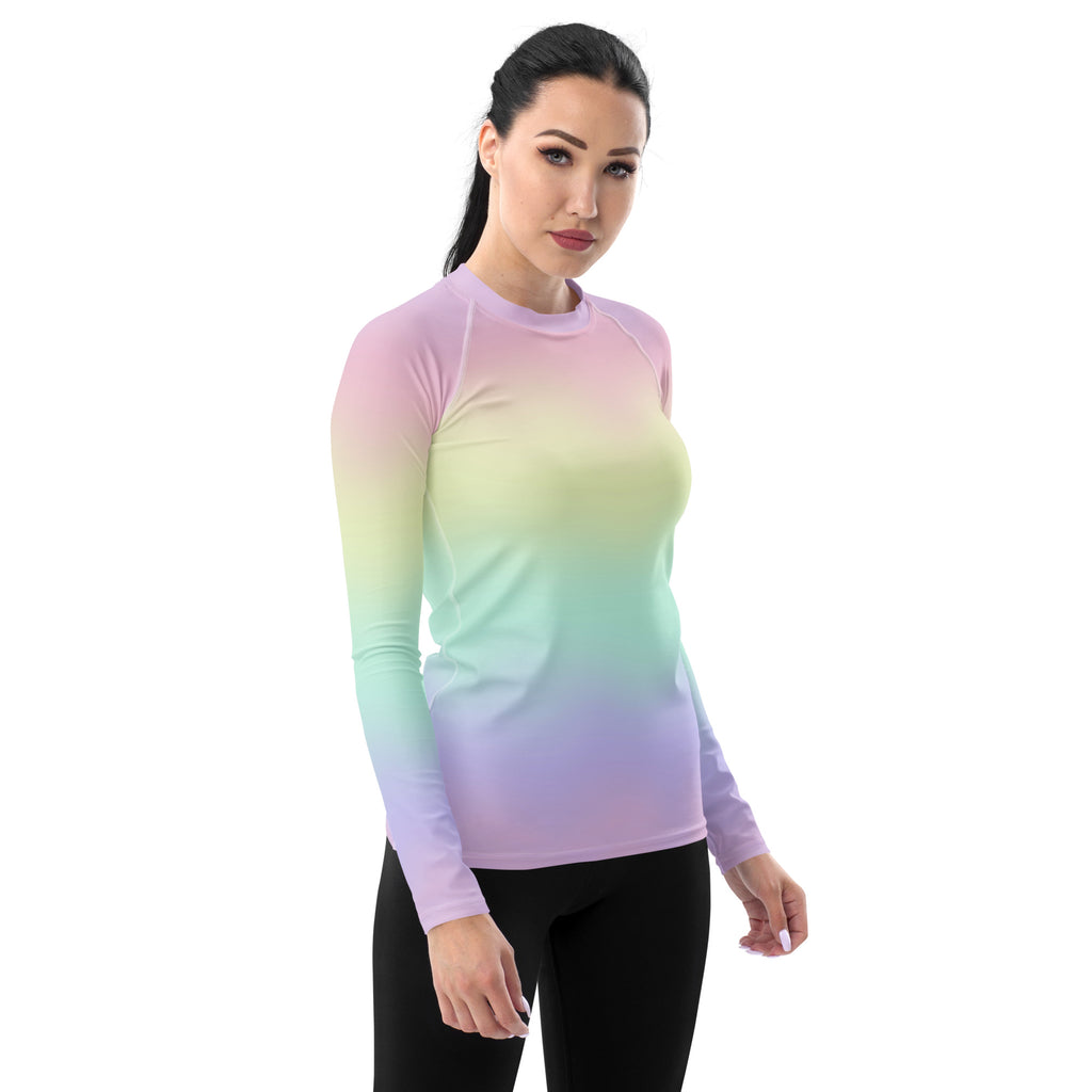 Women's Pastel Rainbow Long Sleeve Rash Guard Swim Shirt – Buttery Soft, Sun Safe UPF 50+ Protection, Quick Dry & 4-Way Stretch Comfort