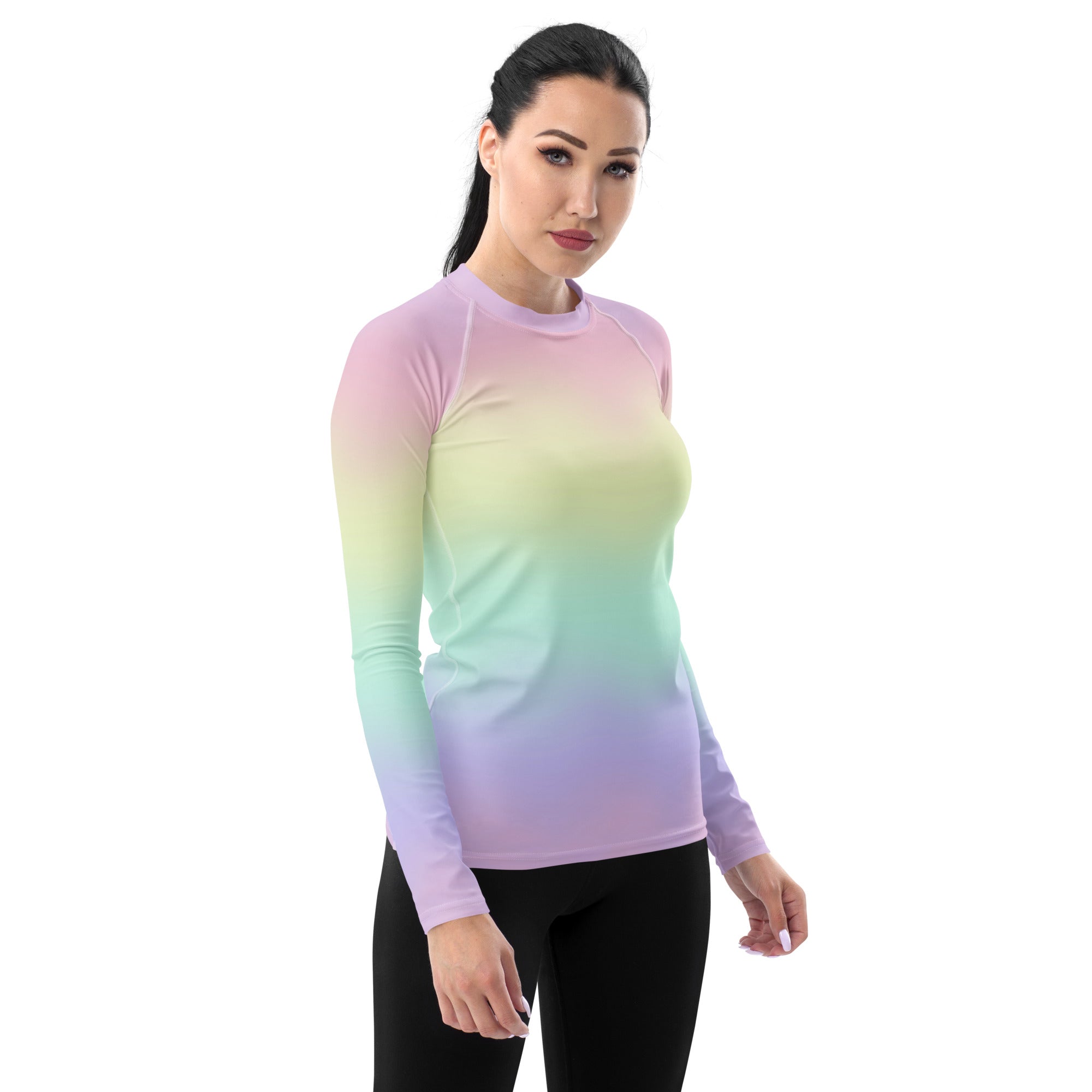 Women's Pastel Rainbow Long Sleeve Rash Guard Swim Shirt – Buttery Soft, Sun Safe UPF 50+ Protection, Quick Dry & 4-Way Stretch Comfort