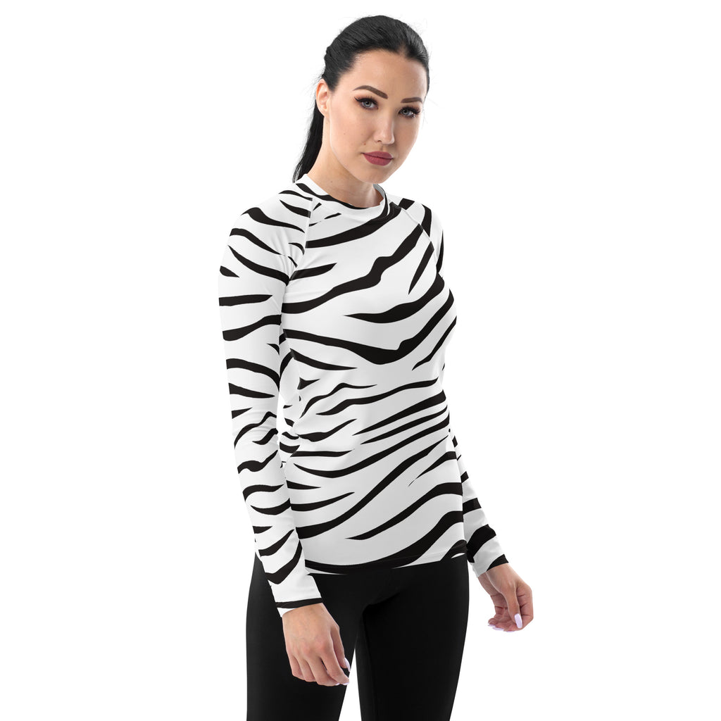 Women's Zebra Print Long Sleeve Rash Guard Swim Shirt – Buttery Soft, Sun Safe UPF 50+ Protection, Quick Dry & 4-Way Stretch Comfort