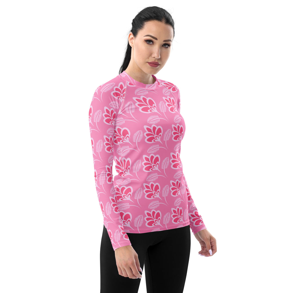 Women's Pink Floral Long Sleeve Rash Guard Swim Shirt – Buttery Soft, Sun Safe UPF 50+ Protection, Quick Dry & 4-Way Stretch Comfort