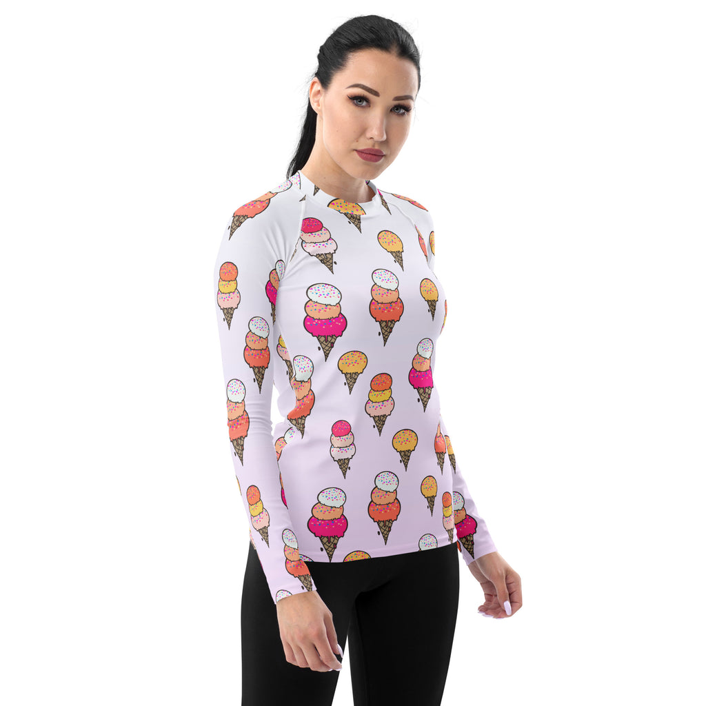Women's Ice Cream Cone Long Sleeve Rash Guard Swim Shirt – Buttery Soft, Sun Safe UPF 50+ Protection, Quick Dry & 4-Way Stretch Comfort