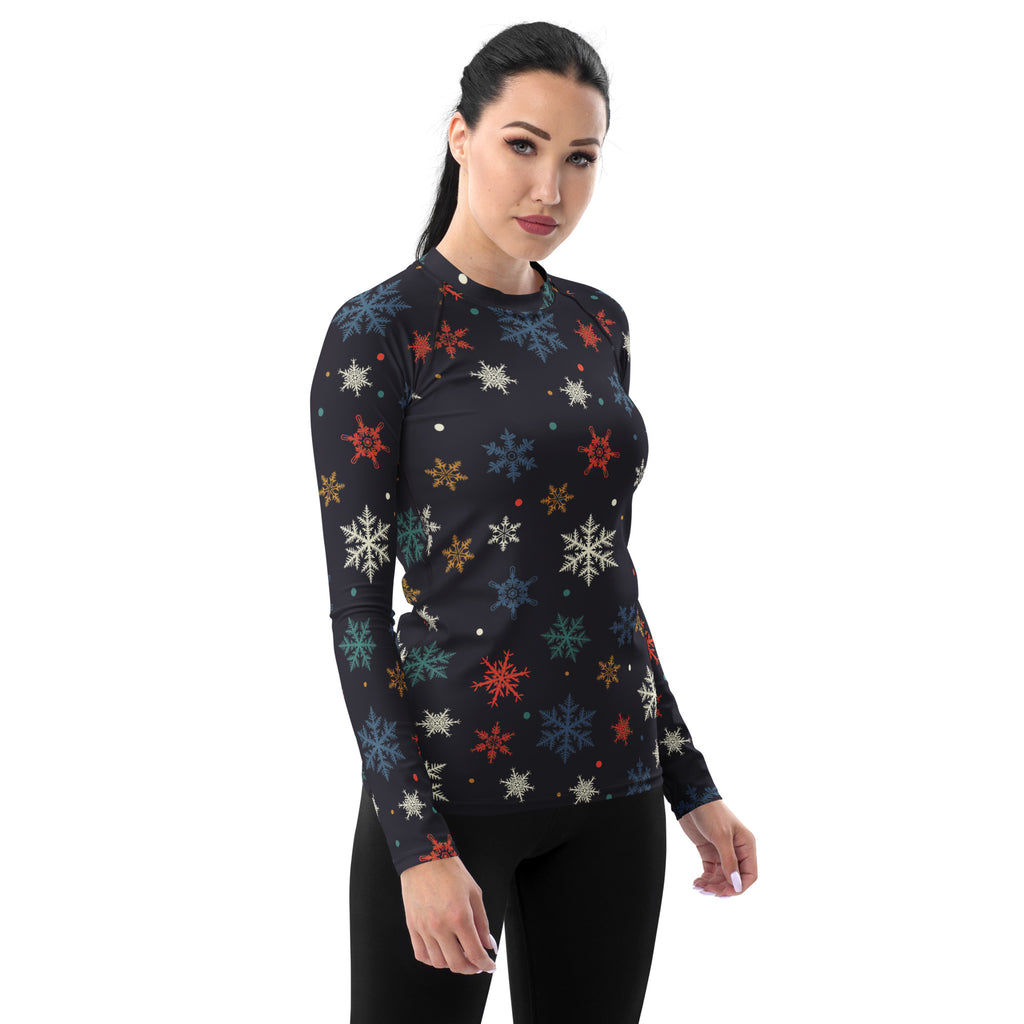 Women's Colorful Snowflake Long Sleeve Rash Guard Swim Shirt – Buttery Soft, Sun Safe UPF 50+ Protection, Quick Dry & 4-Way Stretch Comfort