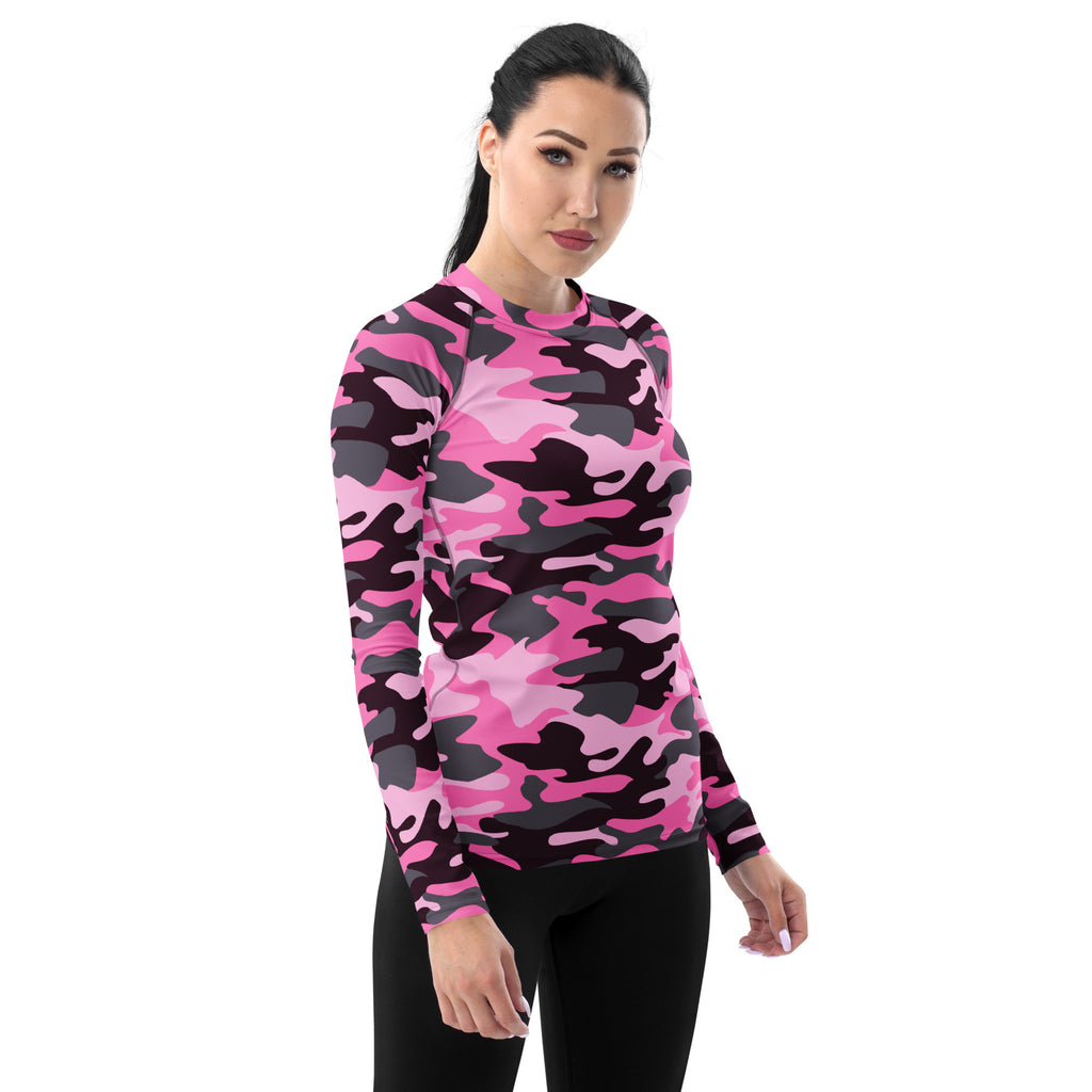 Women's Pink Camouflage Long Sleeve Rash Guard Swim Shirt – Buttery Soft, Sun Safe UPF 50+ Protection, Quick Dry & 4-Way Stretch Comfort