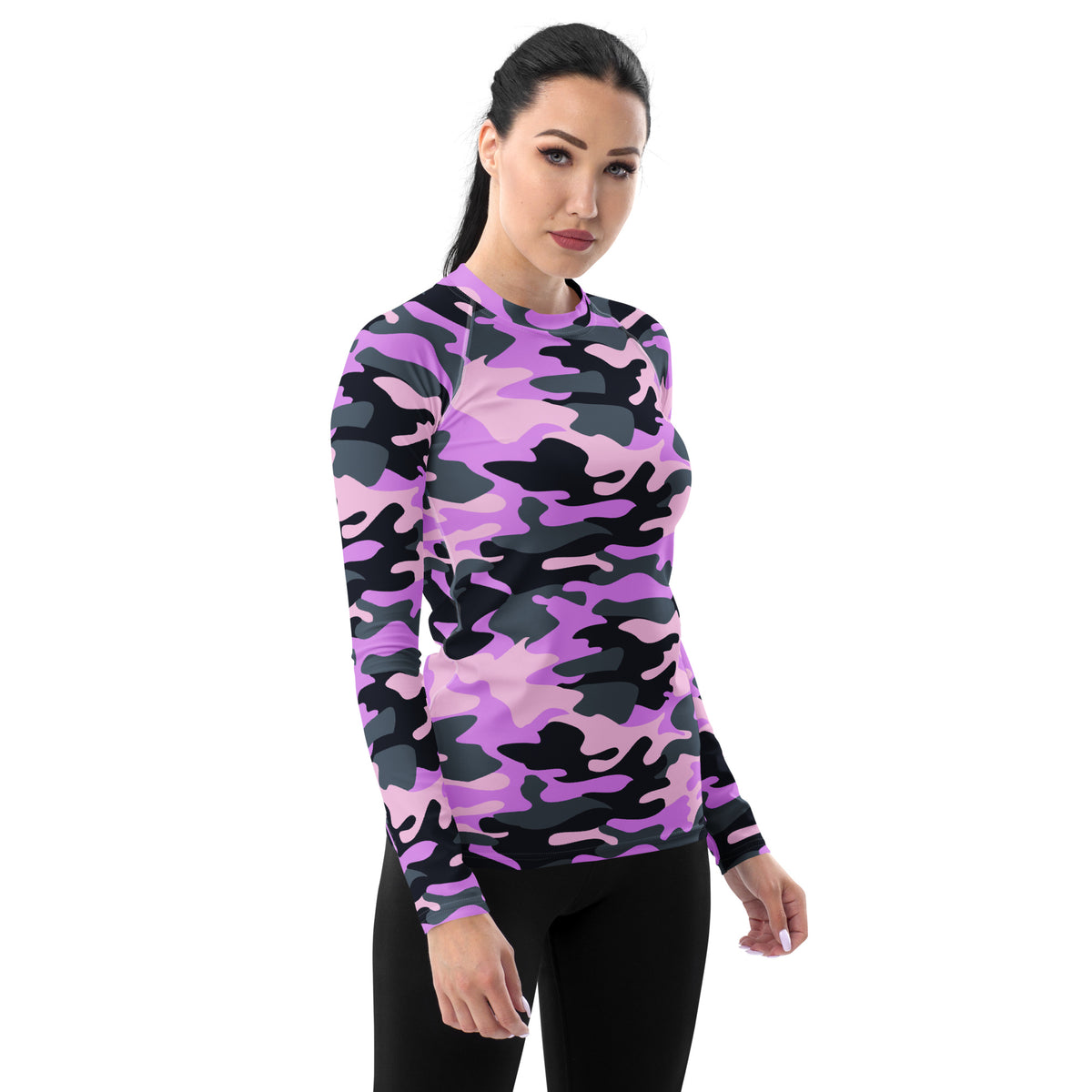 Women's Purple Camouflage Long Sleeve Rash Guard Swim Shirt – Buttery Soft, Sun Safe UPF 50+ Protection, Quick Dry & 4-Way Stretch Comfort