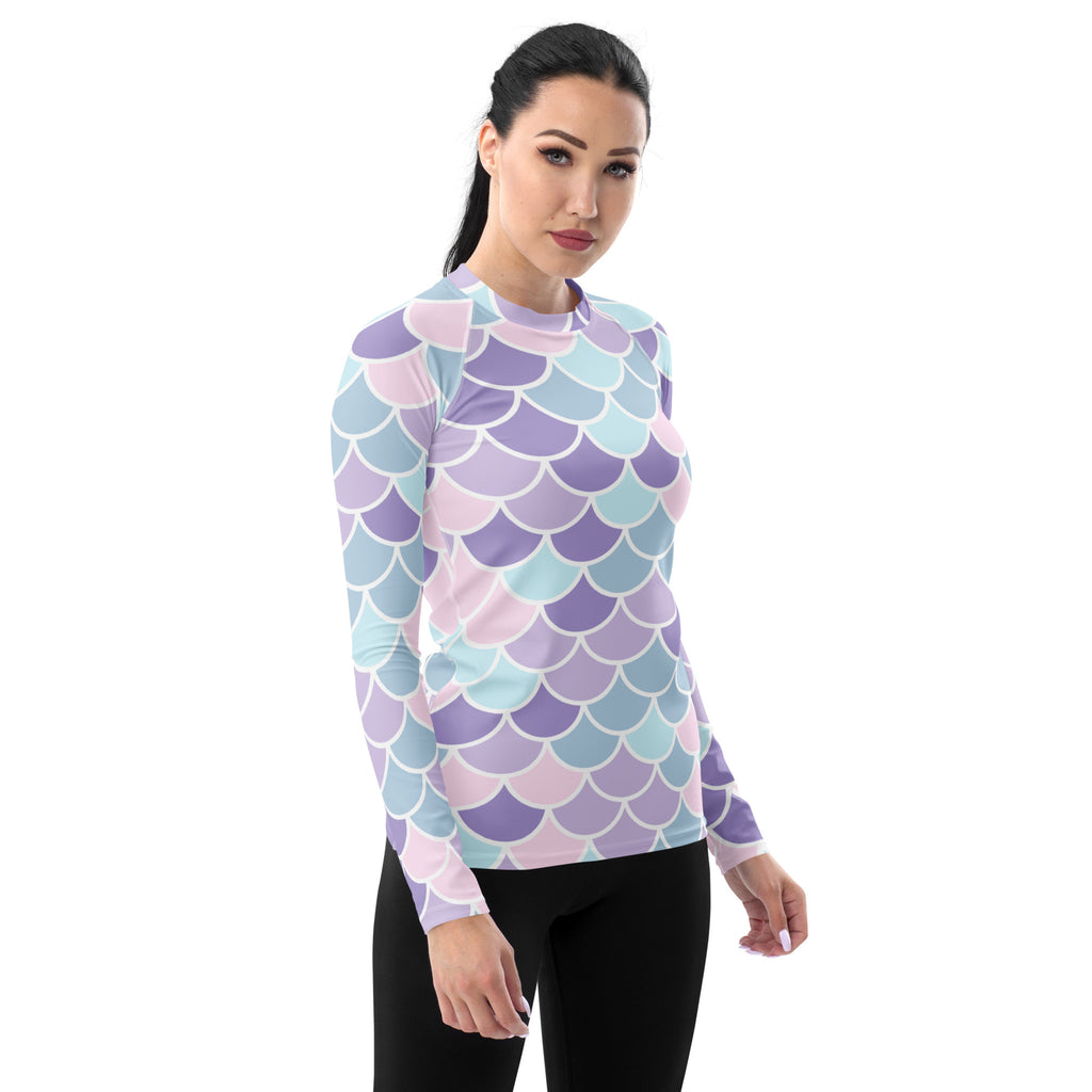 Women's Purple Mermaid Scale Long Sleeve Rash Guard Swim Shirt – Buttery Soft, Sun Safe UPF 50+ Protection, Quick Dry & 4-Way Stretch Comfort