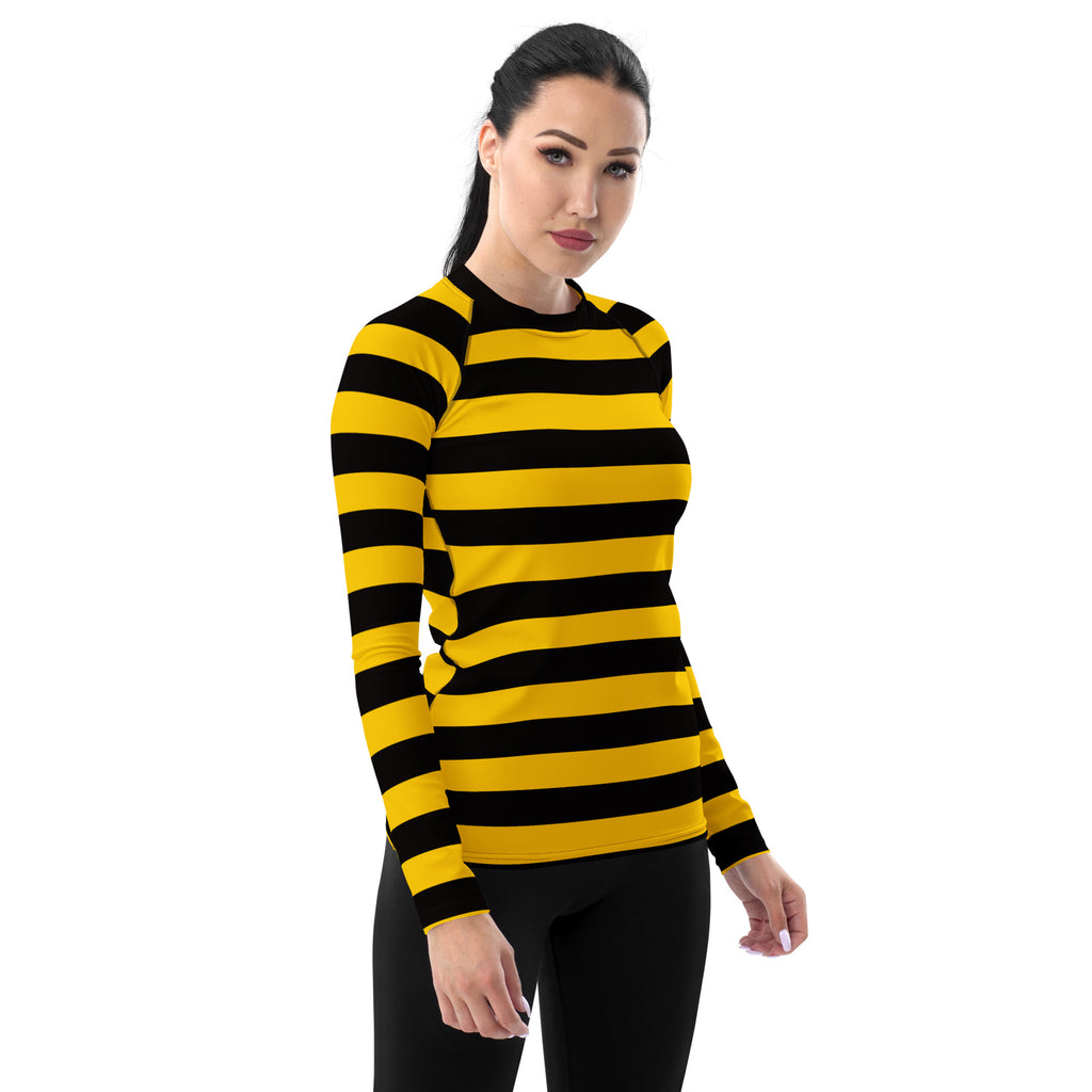 Women's Bee Stripe Long Sleeve Rash Guard Swim Shirt – Buttery Soft, Sun Safe UPF 50+ Protection, Quick Dry & 4-Way Stretch Comfort