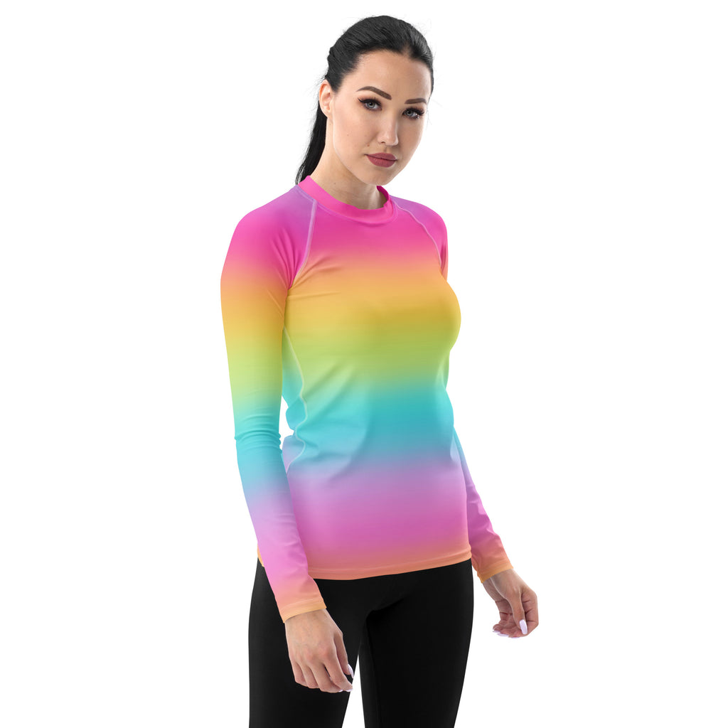Women's Bright Rainbow Long Sleeve Rash Guard Swim Shirt – Buttery Soft, Sun Safe UPF 50+ Protection, Quick Dry & 4-Way Stretch Comfort