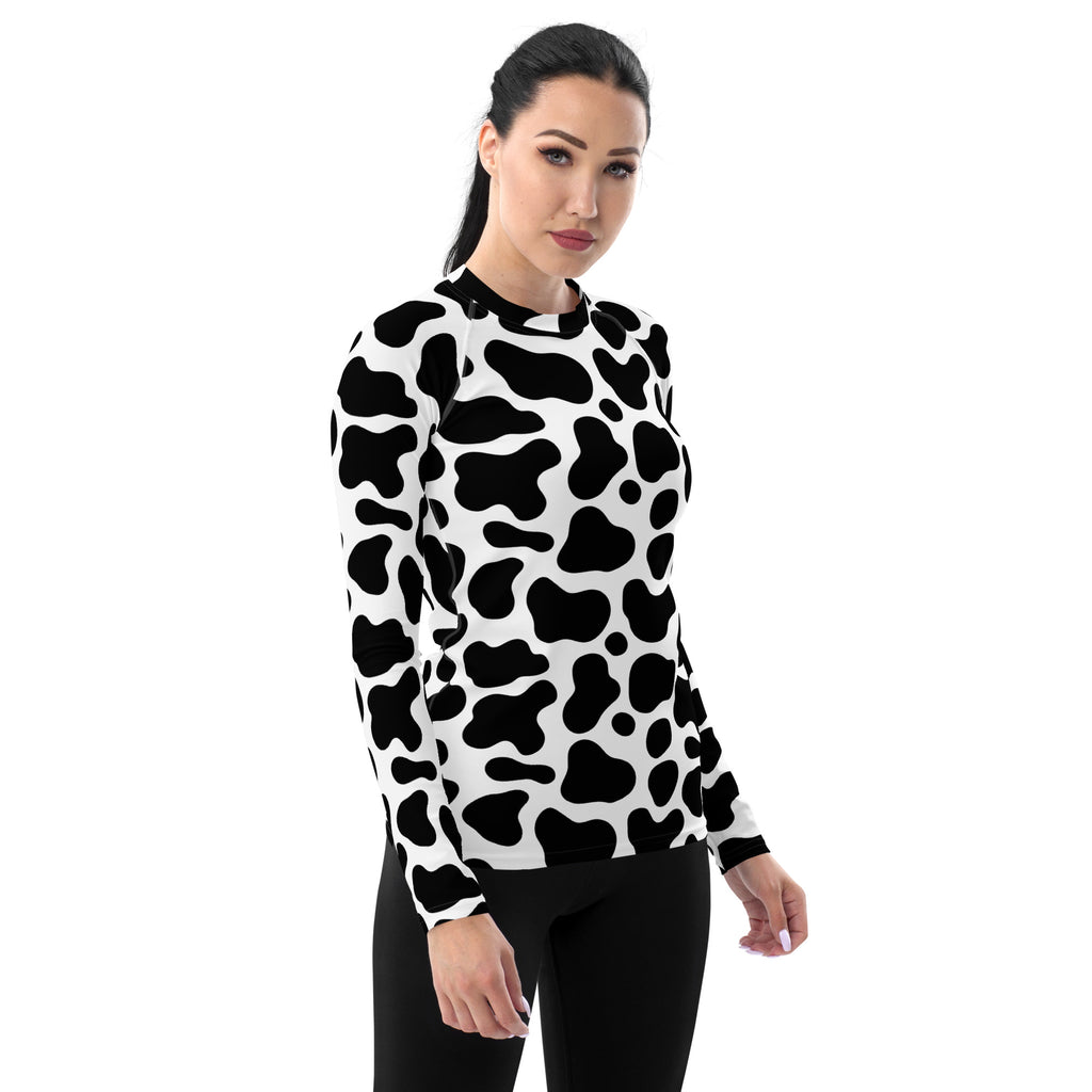 Women's Cow Print Long Sleeve Rash Guard Swim Shirt – Buttery Soft, Sun Safe UPF 50+ Protection, Quick Dry & 4-Way Stretch Comfort