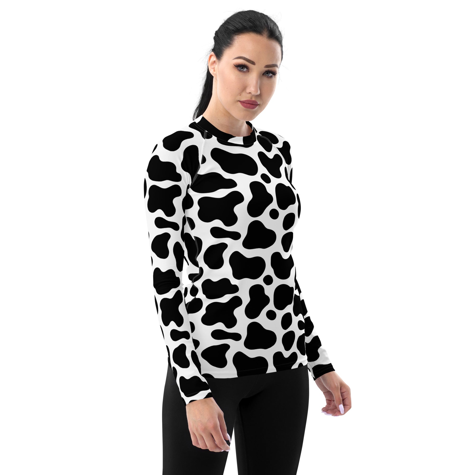 Women's Cow Print Long Sleeve Rash Guard Swim Shirt – Buttery Soft, Sun Safe UPF 50+ Protection, Quick Dry & 4-Way Stretch Comfort