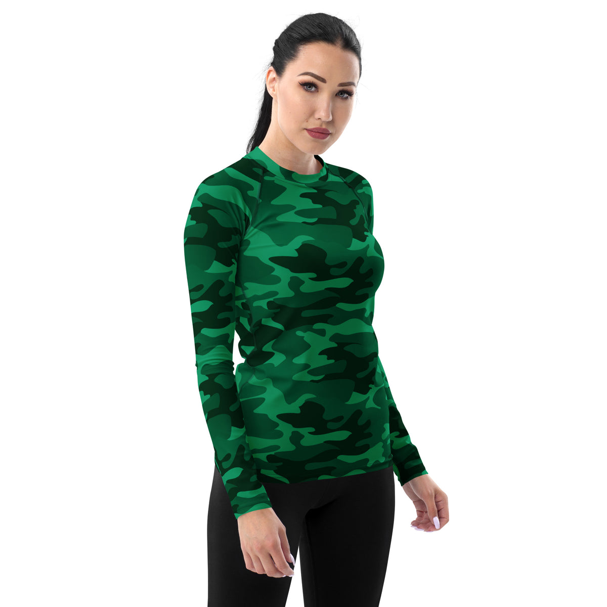 Women's Green Camouflage Long Sleeve Rash Guard Swim Shirt – Buttery Soft, Sun Safe UPF 50+ Protection, Quick Dry & 4-Way Stretch Comfort