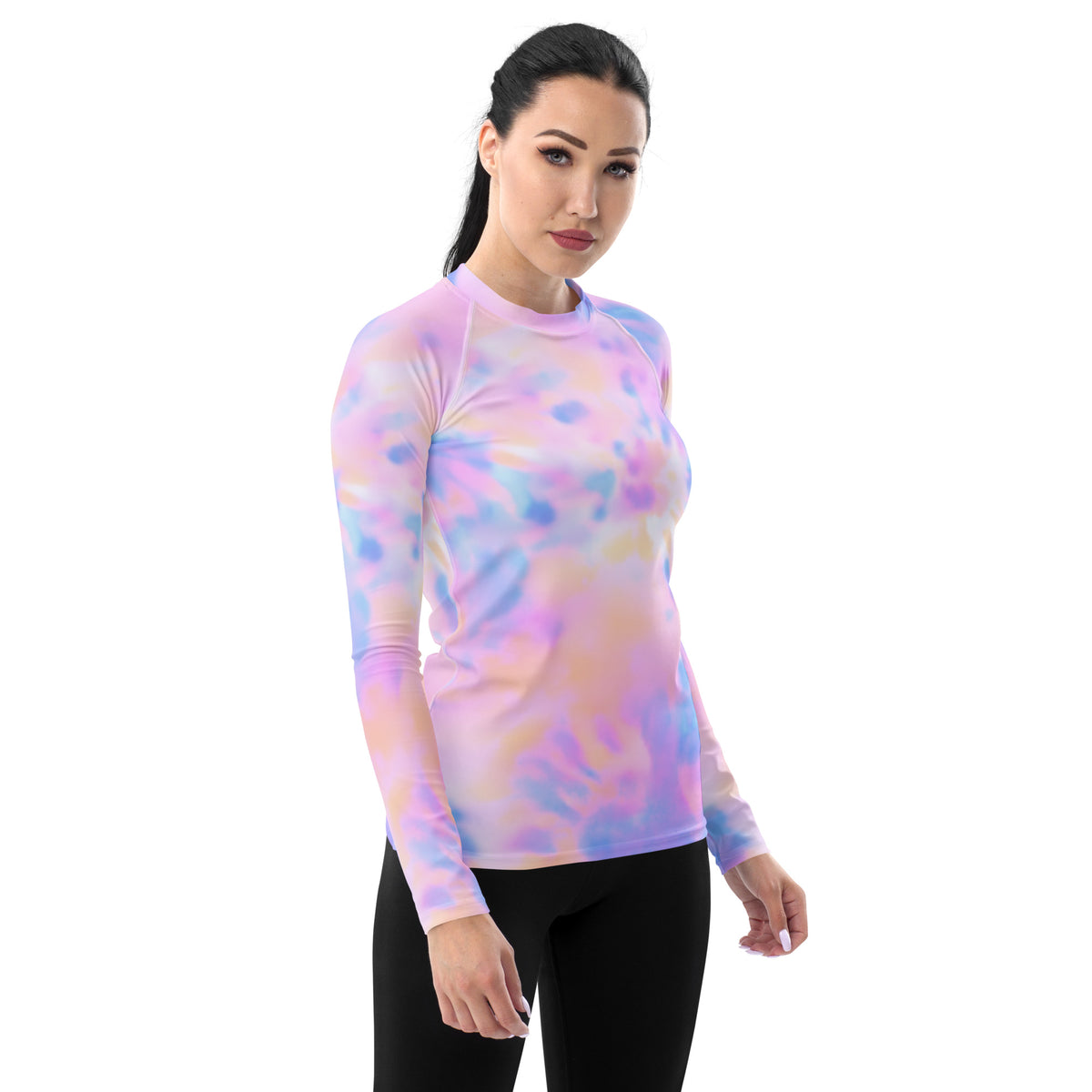Women's Pastel Watercolor Tie Dye Long Sleeve Rash Guard Swim Shirt – Buttery Soft, Sun Safe UPF 50+ Protection, Quick Dry & 4-Way Stretch Comfort