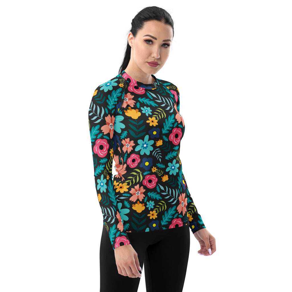 Women's Dark Green Floral Long Sleeve Rash Guard Swim Shirt – Buttery Soft, Sun Safe UPF 50+ Protection, Quick Dry & 4-Way Stretch Comfort