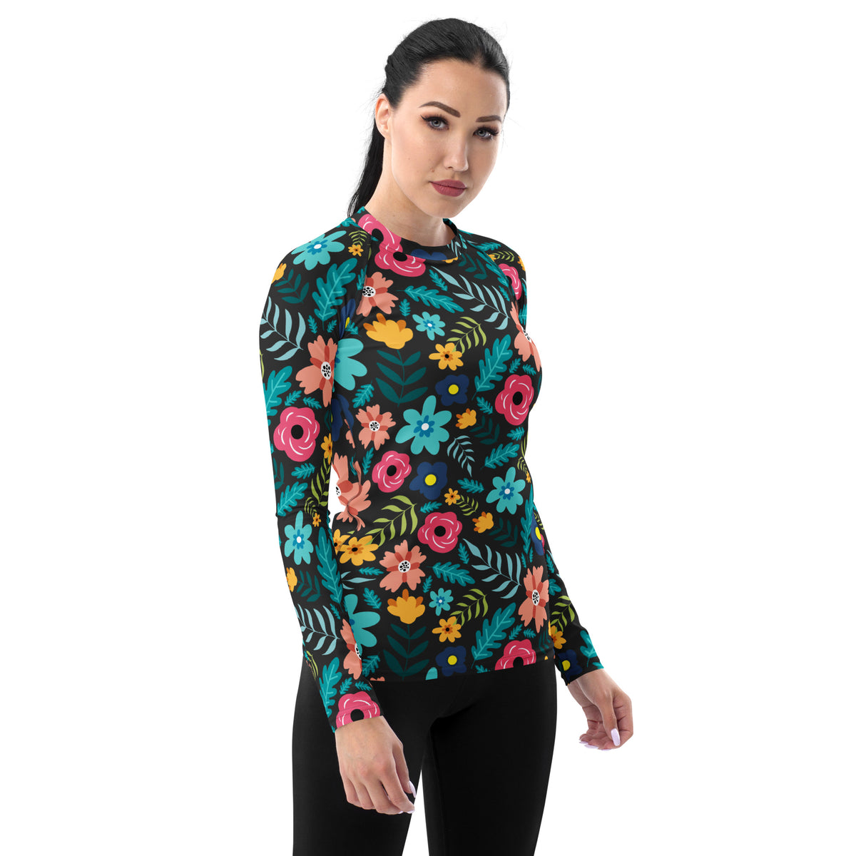 Women's Dark Green Floral Long Sleeve Rash Guard Swim Shirt – Buttery Soft, Sun Safe UPF 50+ Protection, Quick Dry & 4-Way Stretch Comfort