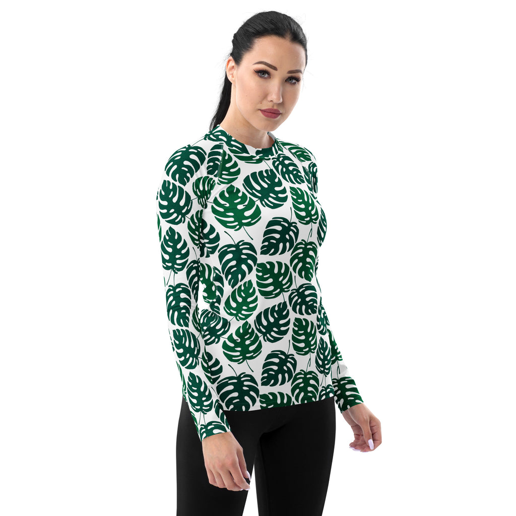 Women's Monstera Leaf Long Sleeve Rash Guard Swim Shirt – Buttery Soft, Sun Safe UPF 50+ Protection, Quick Dry & 4-Way Stretch Comfort