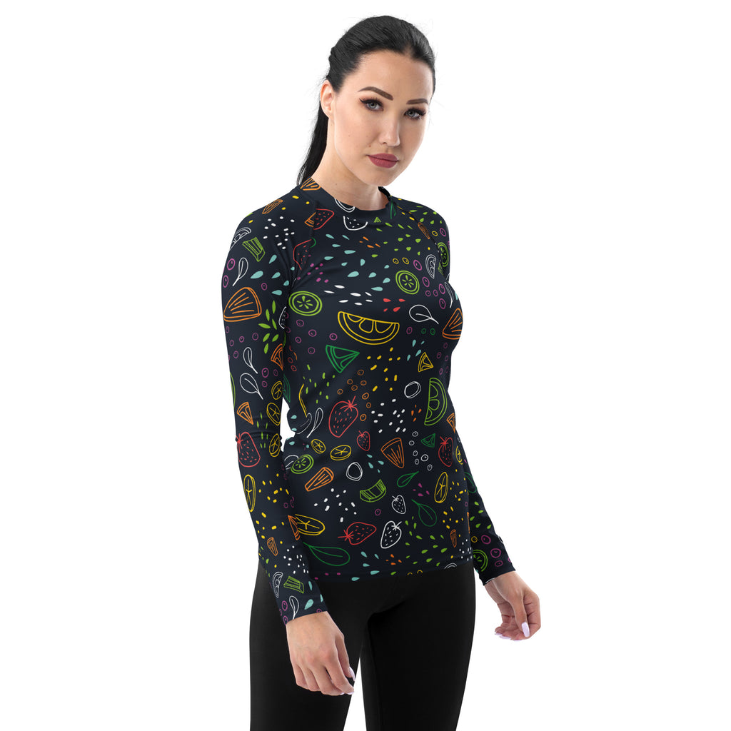 Women's Colorful Fruit Long Sleeve Rash Guard Swim Shirt – Buttery Soft, Sun Safe UPF 50+ Protection, Quick Dry & 4-Way Stretch Comfort