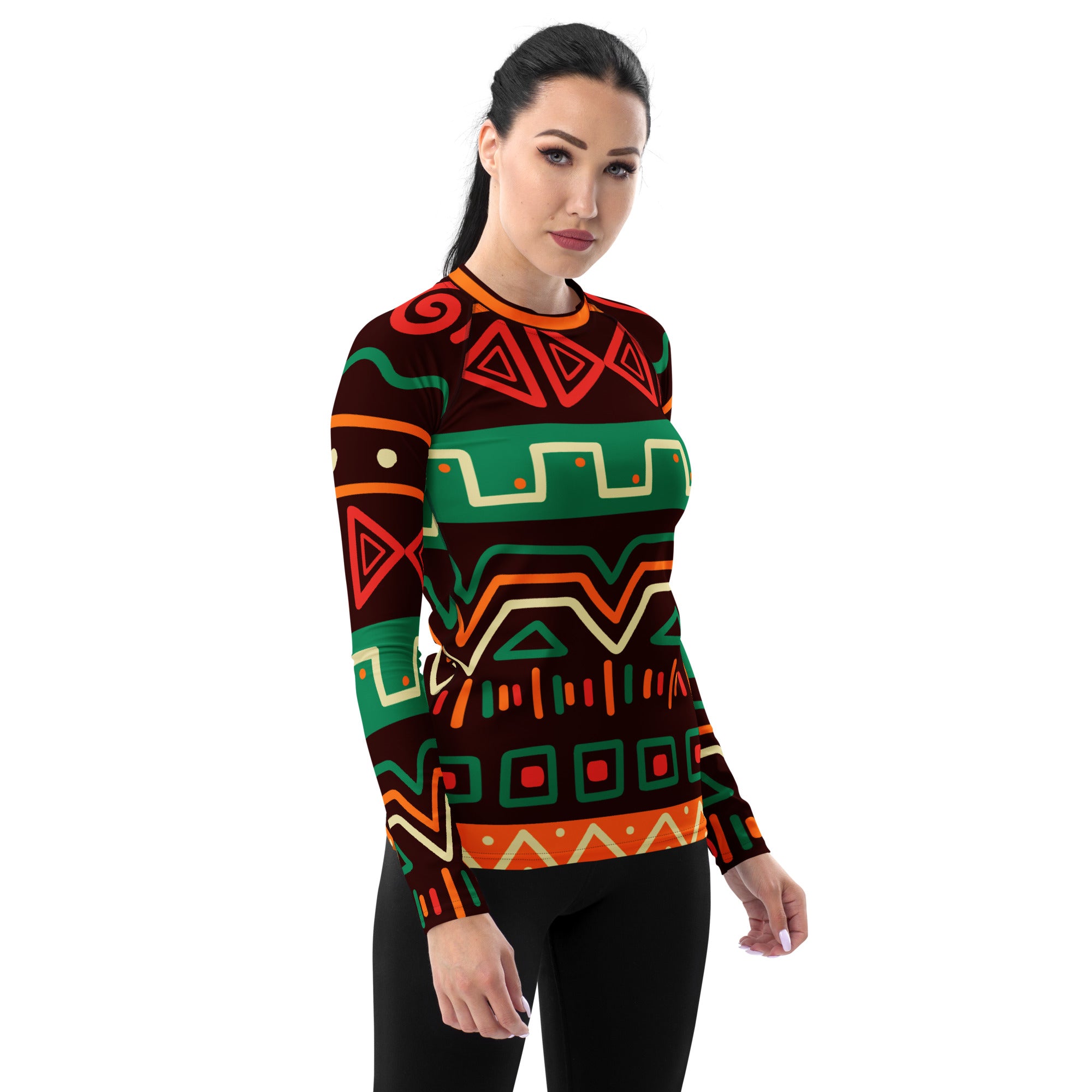 Women's Tribal Geometric Long Sleeve Rash Guard Swim Shirt – Buttery Soft, Sun Safe UPF 50+ Protection, Quick Dry & 4-Way Stretch Comfort
