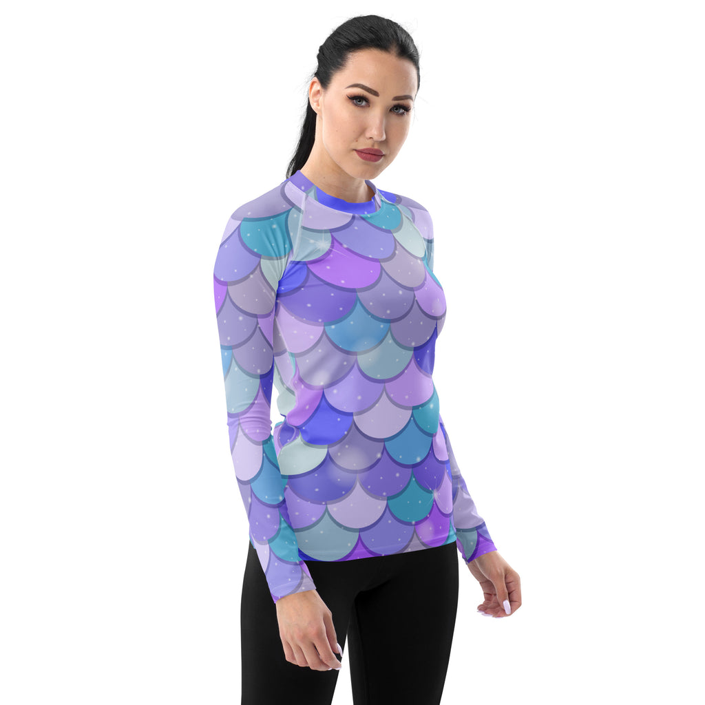 Women's Pastel Mermaid Scales Long Sleeve Rash Guard Swim Shirt – Buttery Soft, Sun Safe UPF 50+ Protection, Quick Dry & 4-Way Stretch Comfort