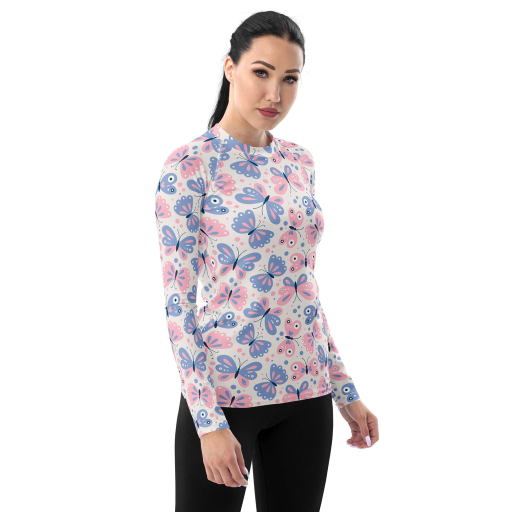 Women's Pink & Purple Butterfly Long Sleeve Rash Guard Swim Shirt – Buttery Soft, Sun Safe UPF 50+ Protection, Quick Dry & 4-Way Stretch Comfort