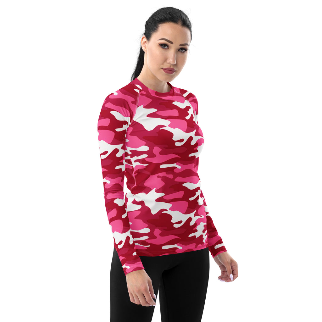 Women's Bright Pink Camouflage Long Sleeve Rash Guard Swim Shirt – Buttery Soft, Sun Safe UPF 50+ Protection, Quick Dry & 4-Way Stretch Comfort