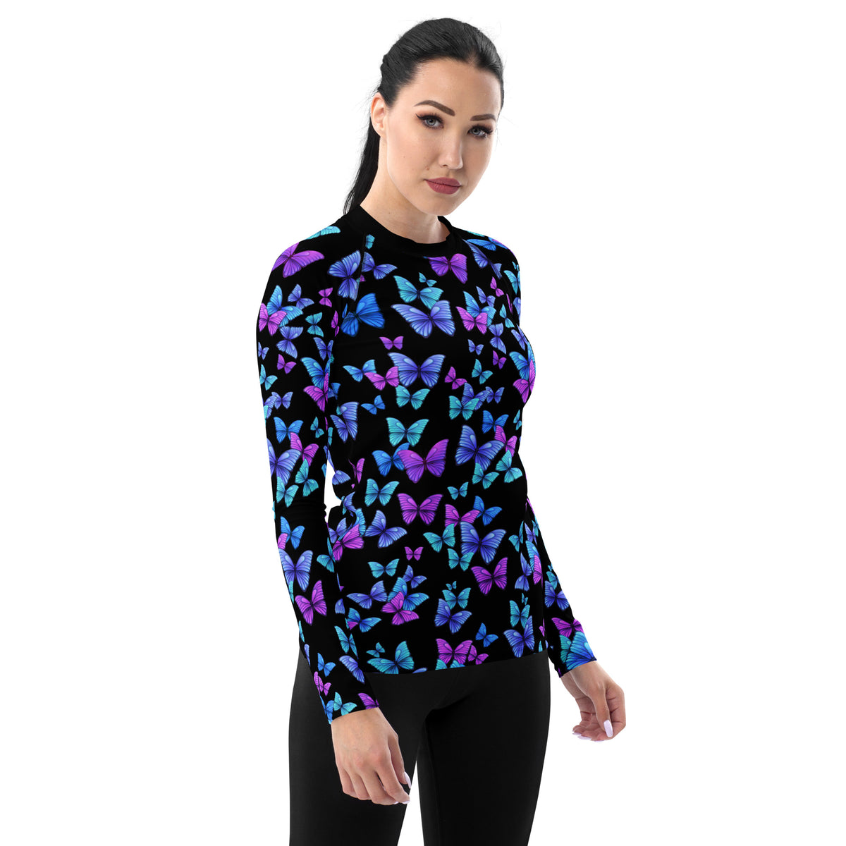 Women's Vibrant Butterfly Long Sleeve Rash Guard Swim Shirt – Buttery Soft, Sun Safe UPF 50+ Protection, Quick Dry & 4-Way Stretch Comfort
