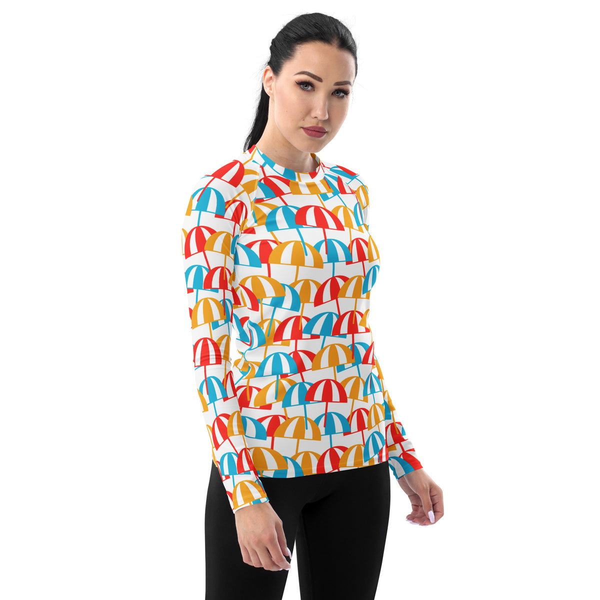 Women's Colorful Beach Umbrella Long Sleeve Rash Guard Swim Shirt – Buttery Soft, Sun Safe UPF 50+ Protection, Quick Dry & 4-Way Stretch Comfort