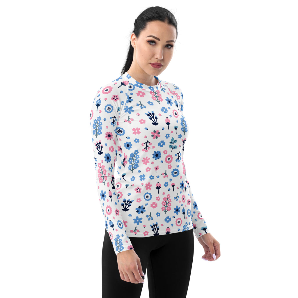 Women's Pink & Blue Floral Long Sleeve Rash Guard Swim Shirt – Buttery Soft, Sun Safe UPF 50+ Protection, Quick Dry & 4-Way Stretch Comfort