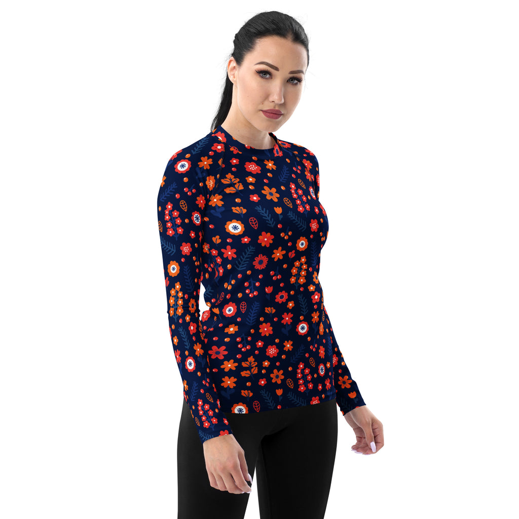 Women's Navy Floral Long Sleeve Rash Guard Swim Shirt – Buttery Soft, Sun Safe UPF 50+ Protection, Quick Dry & 4-Way Stretch Comfort