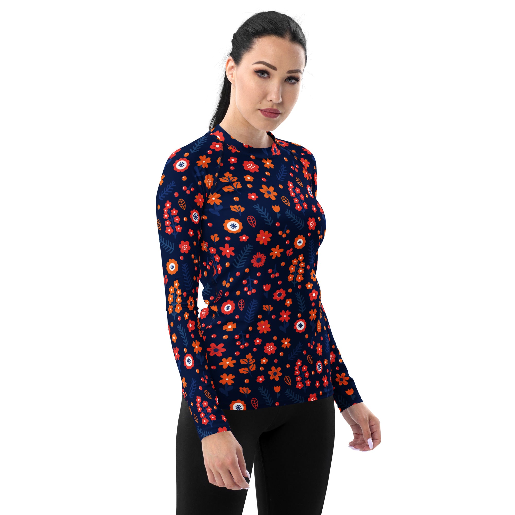 Women's Navy Floral Long Sleeve Rash Guard Swim Shirt – Buttery Soft, Sun Safe UPF 50+ Protection, Quick Dry & 4-Way Stretch Comfort