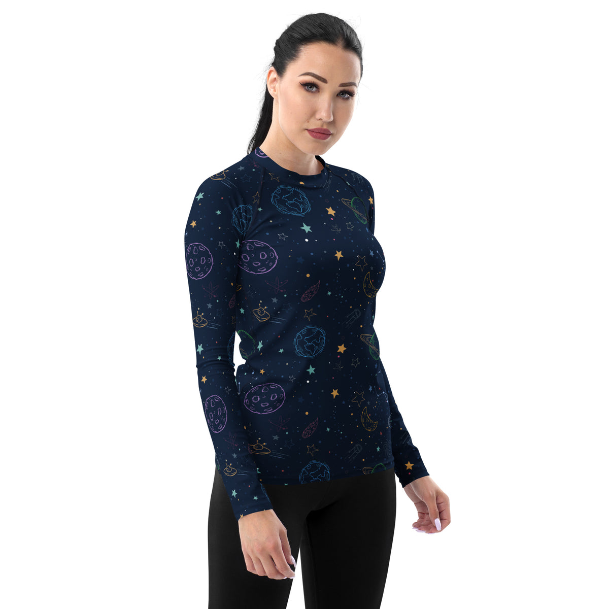 Women's Colorful Galaxy Space Long Sleeve Rash Guard Swim Shirt – Buttery Soft, Sun Safe UPF 50+ Protection, Quick Dry & 4-Way Stretch Comfort