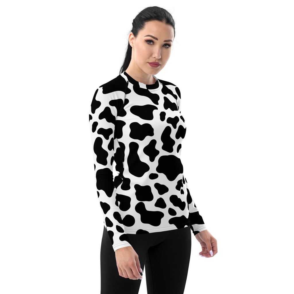 Women's Cow Print Long Sleeve Rash Guard Swim Shirt – Buttery Soft, Sun Safe UPF 50+ Protection, Quick Dry & 4-Way Stretch Comfort