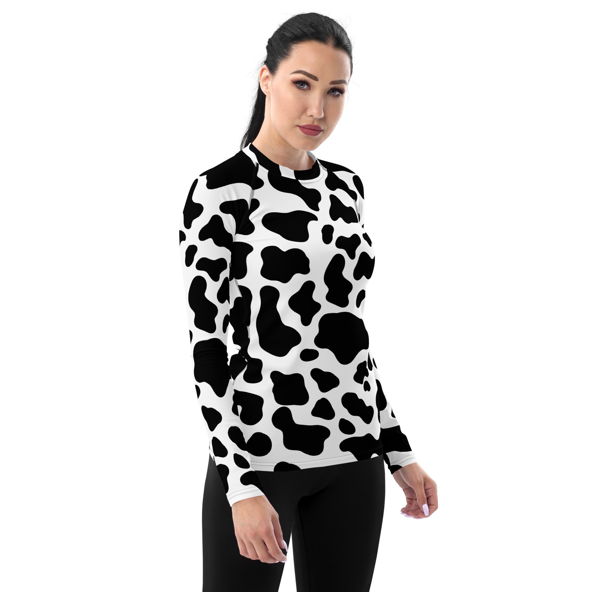 Women's Cow Print Long Sleeve Rash Guard Swim Shirt – Buttery Soft, Sun Safe UPF 50+ Protection, Quick Dry & 4-Way Stretch Comfort