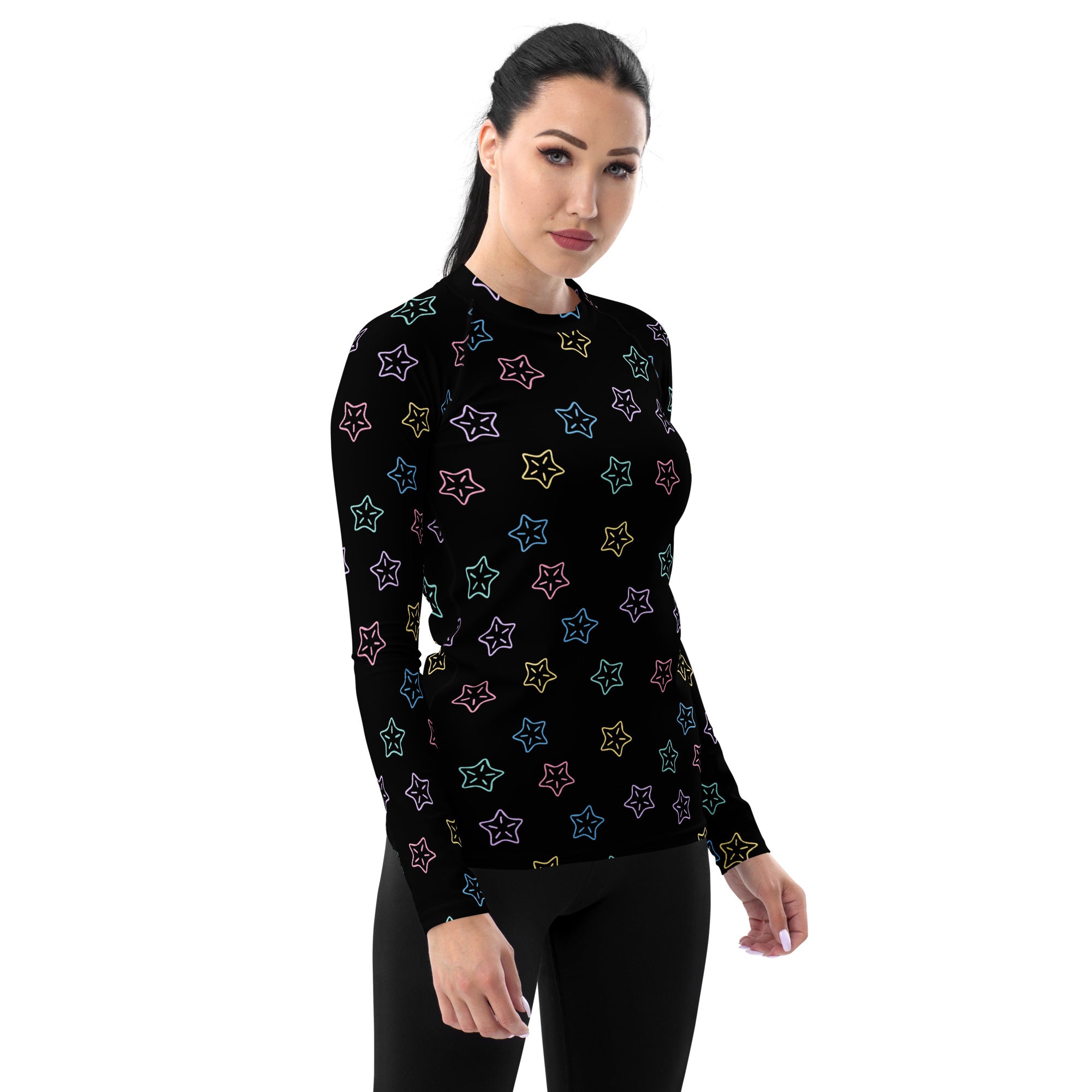 Women's Colorful Starfish Long Sleeve Rash Guard Swim Shirt – Buttery Soft, Sun Safe UPF 50+ Protection, Quick Dry & 4-Way Stretch Comfort