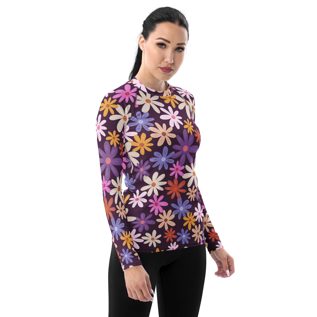 Women's Purple Floral Long Sleeve Rash Guard Swim Shirt – Buttery Soft, Sun Safe UPF 50+ Protection, Quick Dry & 4-Way Stretch Comfort