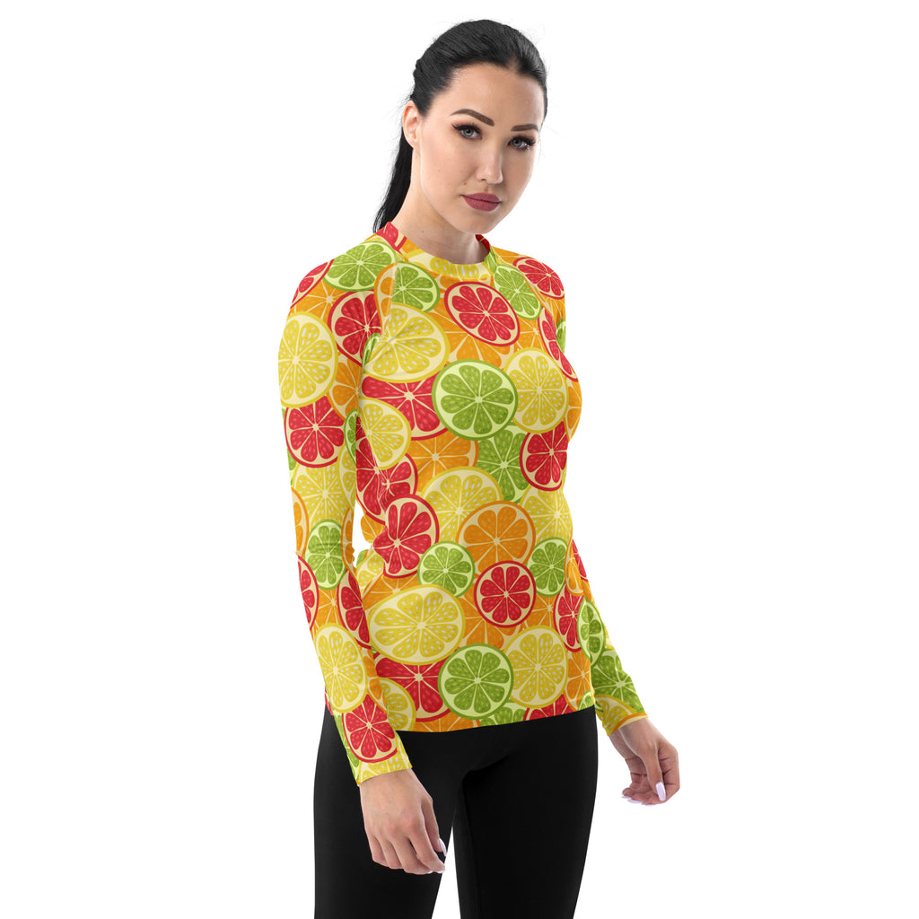 Women's Citrus Fruit Long Sleeve Rash Guard Swim Shirt – Buttery Soft, Sun Safe UPF 50+ Protection, Quick Dry & 4-Way Stretch Comfort