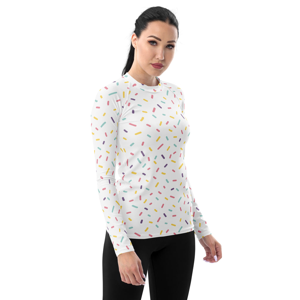 Women's Pastel Ice Cream Sprinkles Long Sleeve Rash Guard Swim Shirt – Buttery Soft, Sun Safe UPF 50+ Protection, Quick Dry & 4-Way Stretch Comfort