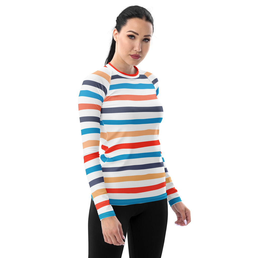 Women's Colorful Beach Striped Long Sleeve Rash Guard Swim Shirt – Buttery Soft, Sun Safe UPF 50+ Protection, Quick Dry & 4-Way Stretch Comfort