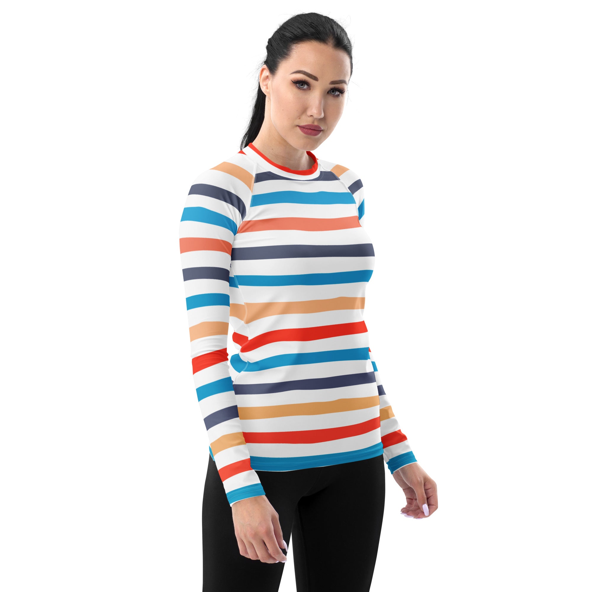 Women's Colorful Beach Striped Long Sleeve Rash Guard Swim Shirt – Buttery Soft, Sun Safe UPF 50+ Protection, Quick Dry & 4-Way Stretch Comfort