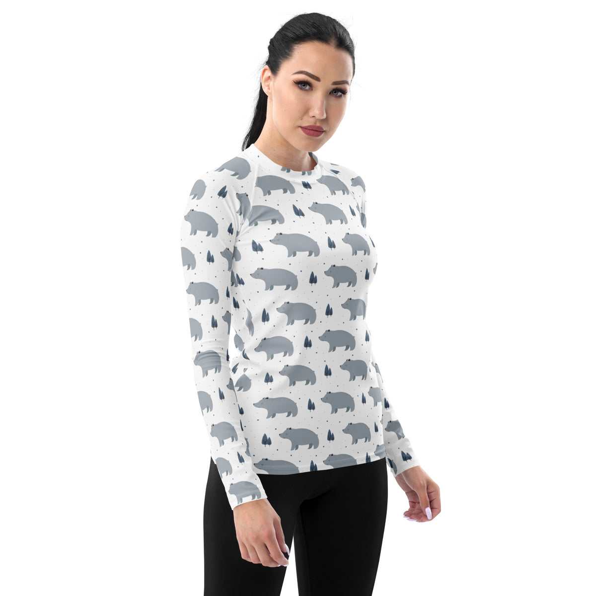 Women's Gray Bear Long Sleeve Rash Guard Swim Shirt – Buttery Soft, Sun Safe UPF 50+ Protection, Quick Dry & 4-Way Stretch Comfort