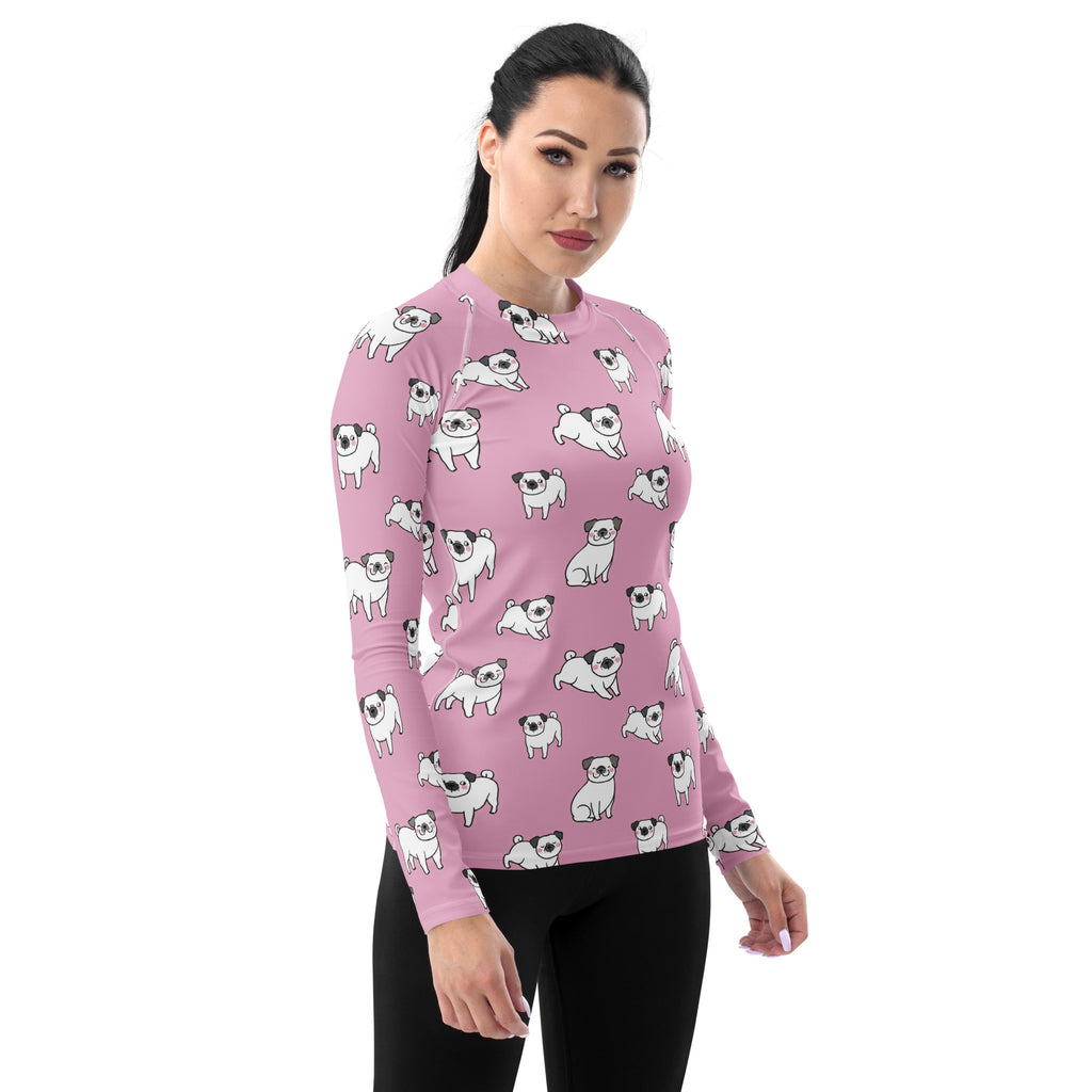 Women's Pink Pug Long Sleeve Rash Guard Swim Shirt – Buttery Soft, Sun Safe UPF 50+ Protection, Quick Dry & 4-Way Stretch Comfort