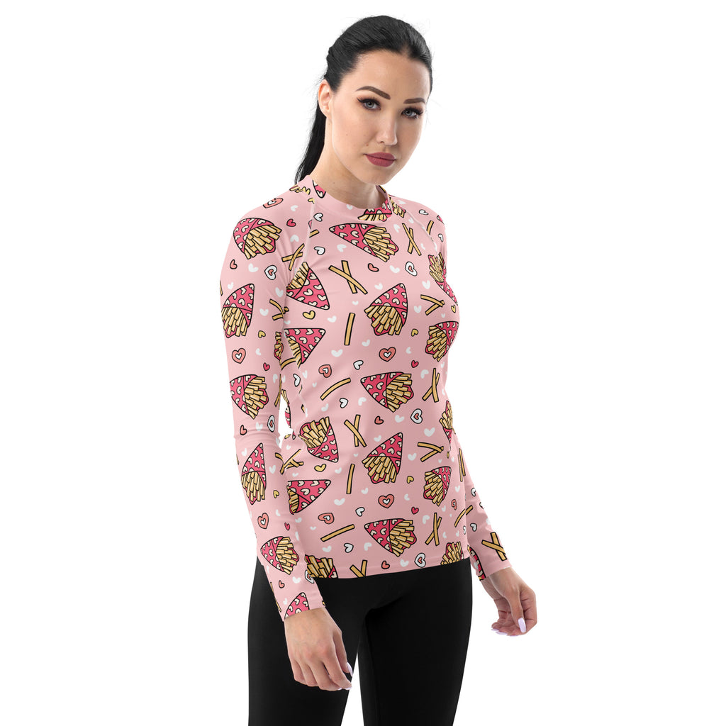 Women's Pink French Fries Long Sleeve Rash Guard Swim Shirt – Buttery Soft, Sun Safe UPF 50+ Protection, Quick Dry & 4-Way Stretch Comfort
