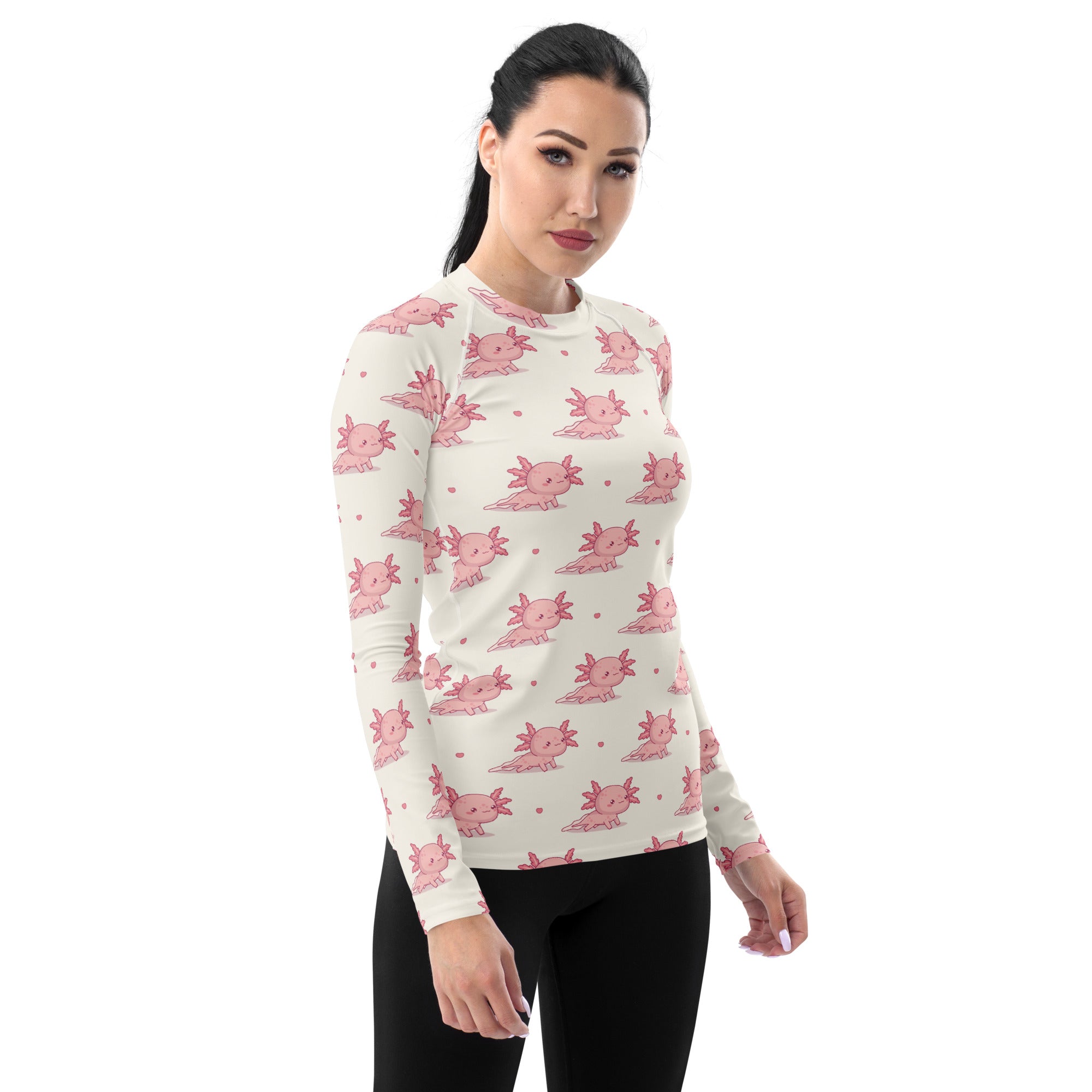 Women's Pink Axolotl Long Sleeve Rash Guard Swim Shirt – Buttery Soft, Sun Safe UPF 50+ Protection, Quick Dry & 4-Way Stretch Comfort