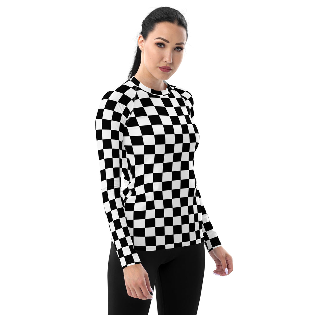 Women's Checkered Long Sleeve Rash Guard Swim Shirt – Buttery Soft, Sun Safe UPF 50+ Protection, Quick Dry & 4-Way Stretch Comfort