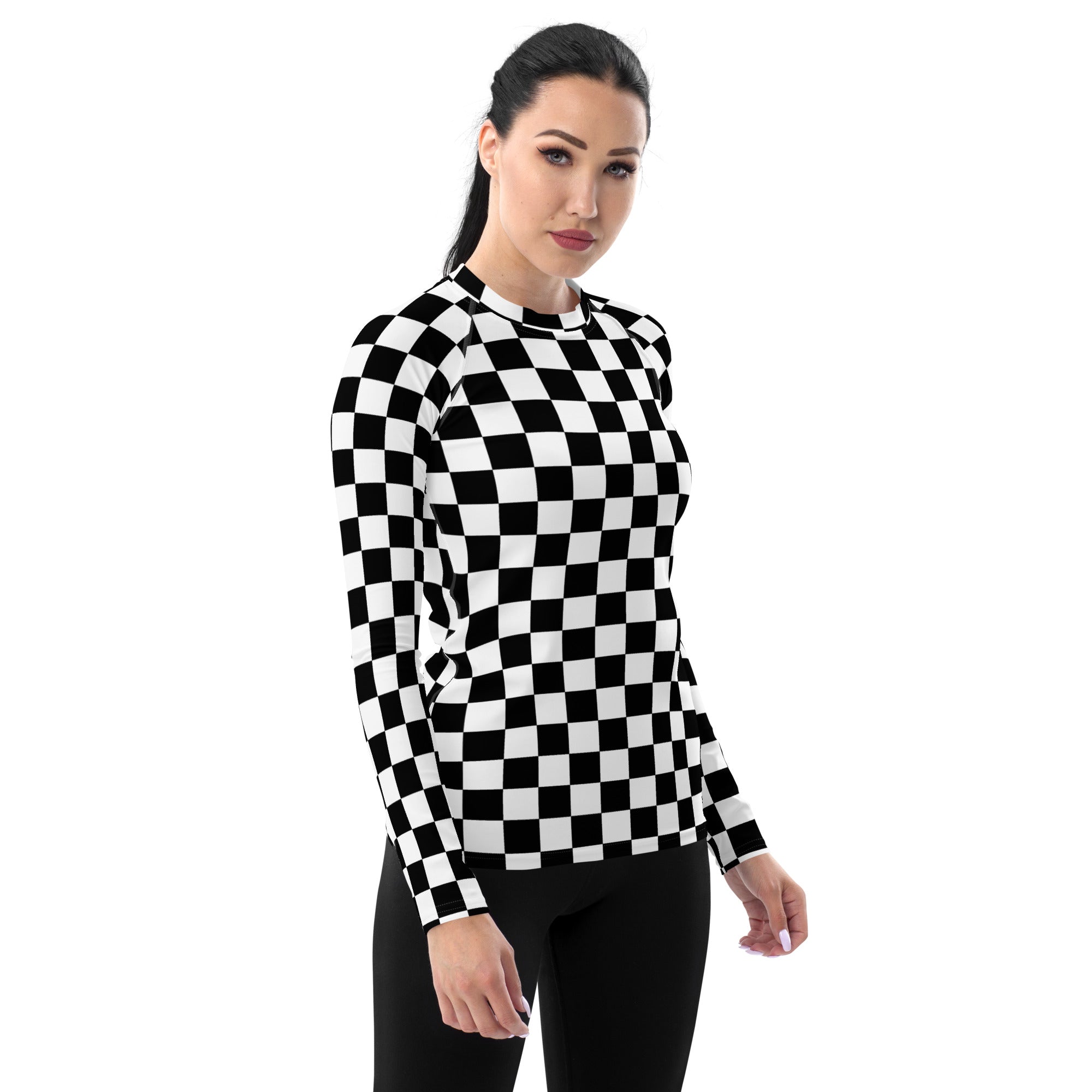 Women's Checkered Long Sleeve Rash Guard Swim Shirt – Buttery Soft, Sun Safe UPF 50+ Protection, Quick Dry & 4-Way Stretch Comfort