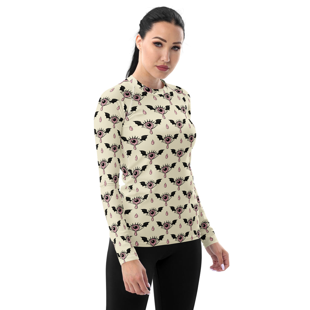 Women's Gothic Bat Eye Long Sleeve Rash Guard Swim Shirt – Buttery Soft, Sun Safe UPF 50+ Protection, Quick Dry & 4-Way Stretch Comfort