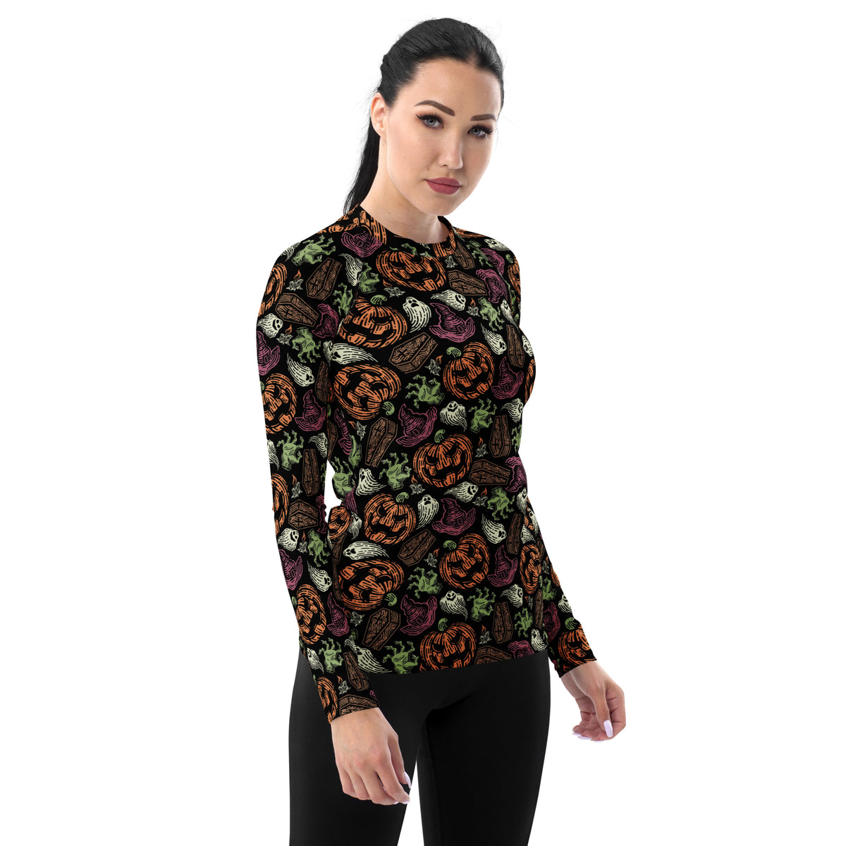 Women's Vintage Halloween Long Sleeve Rash Guard Swim Shirt – Buttery Soft, Sun Safe UPF 50+ Protection, Quick Dry & 4-Way Stretch Comfort